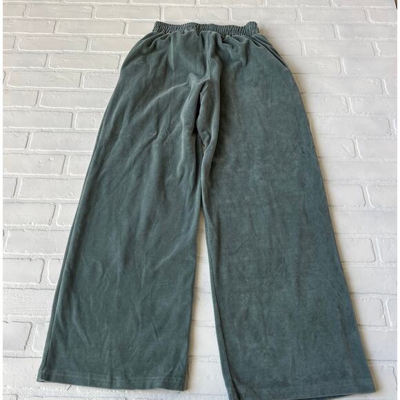 iets frans Urban Outfitters Teal Velvet wide leg elastic band pocket pants-S - Picture 2 of 7